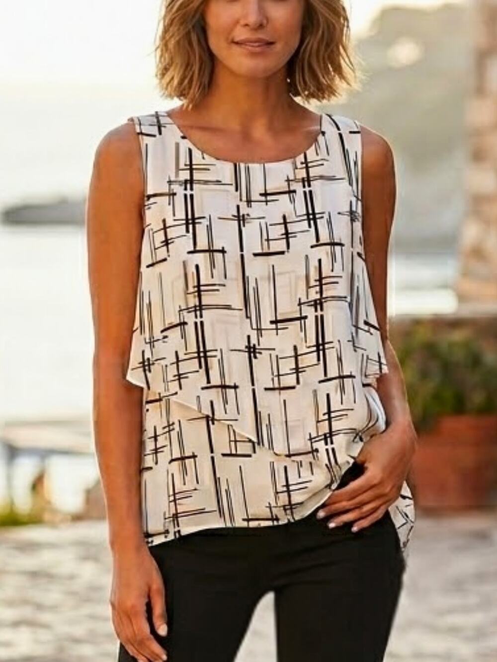 White House Black Market Printed High Low Tank Top Abstract Pattern Size XS